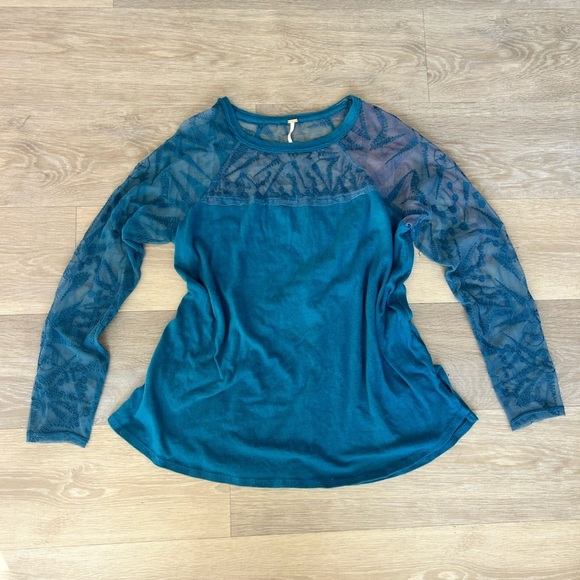 Free People Teal Sheer Lace Top - Picture 3 of 7